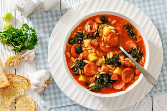 Swamp Soup with Sausage Kale White Bean and Orzo