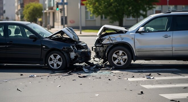 Head-on car crash accident on street