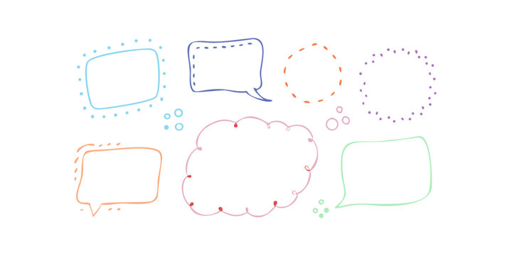 Assorted colorful speech bubbles with dotted and dashed borders on a white background Vector