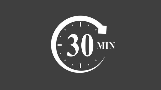 30 minute timer clock symbol white on dark background clock timer symbol time concept countdown clock