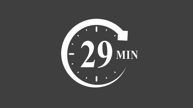 Timer 29 minutes countdown clock white on dark background white dark background