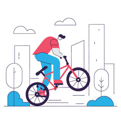 Fototapeta premium Urban BMX Riding: Vector Illustration of a Bike Rider Performing Tricks in City with Minimalist Design, Featuring Street Elements
