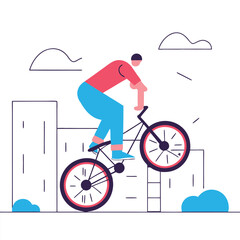 Fototapeta premium Freestyle Bicycle Stunts: Vector Illustration of BMX Rider in Urban Setting, Perfect for Designs Featuring Extreme Sports Action