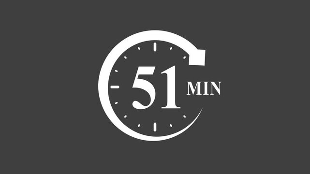 Timer Fifty One Minutes Countdown Clock White Dark Background 51 minutes