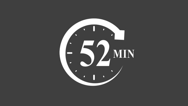 Clock 52 minutes timer stopwatch symbol white on dark background white dark background