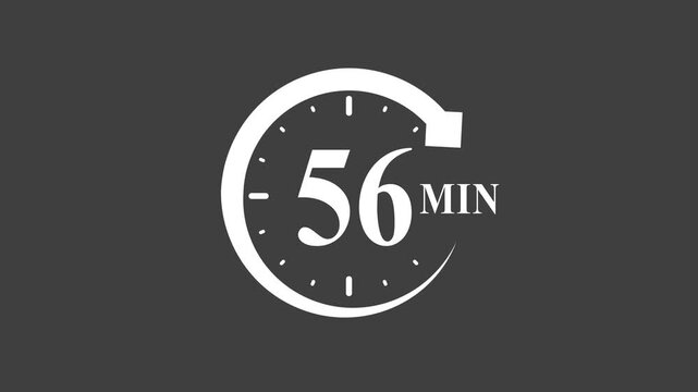 White clock with fifty six minutes on dark background timer symbol stopwatch 56min 56 minutes