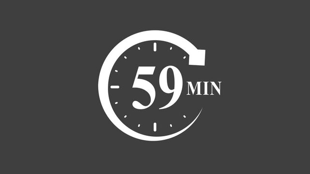 59 minute timer clock symbol countdown 59min timer clock face white on dark background clock countdown timer