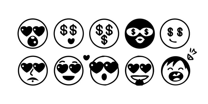 A collection of diverse emoticons showcasing various facial expressions and emotions Vector