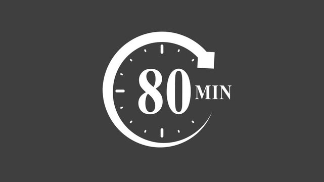 White 80 minute timer on dark background clock symbol with 80 minutes text label for countdown timer or time limit indication