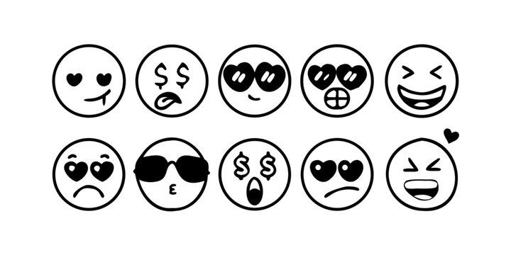 A collection of diverse emoticons expressing various emotions and states Vector