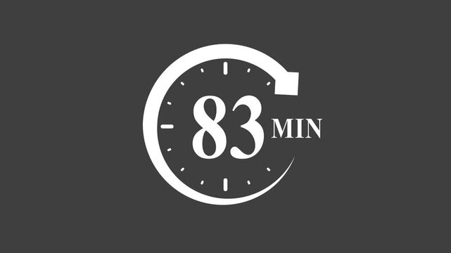 White clock with 83 minutes timer on dark background for countdown timer or stopwatch concept in business productivity or time management
