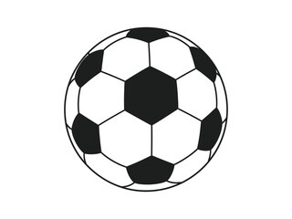 Fototapeta premium Black and white outline illustration of a soccer ball, featuring hexagonal and pentagonal panels for sport and game themes.