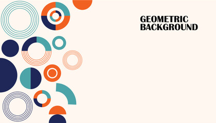 Fototapeta premium Modern geometric background design featuring colorful circles and abstract shapes on a light beige backdrop