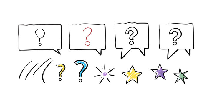 A variety of question marks and stars in different shapes and colors Vector