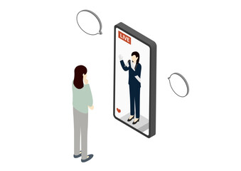 Online election campaign with female candidate live streaming speech illustration