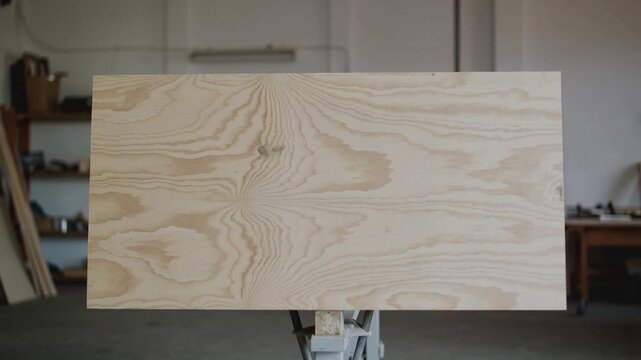 Close-up of a large wooden board with visible grain and knots, ready for woodworking projects.