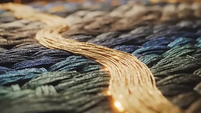 Closeup Woven Fabric Texture with Golden Thread.