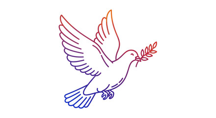 Fototapeta premium Symbolic gradient line art of a peace dove carrying an olive branch flying with hope