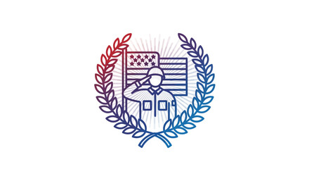 Patriotic tribute with a saluting soldier and American flag emblem honoring national heroes