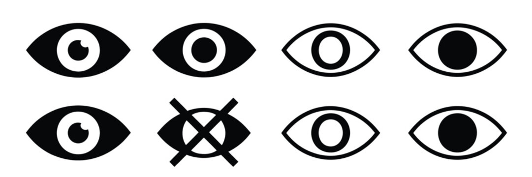 View symbols in eye icon style illustrating observation, monitoring, and interface visibility for creative and digital projects