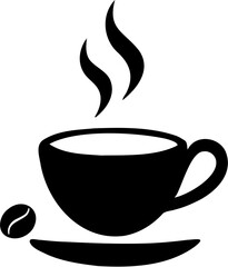 Black Coffee Cup Silhouette with Steam and Bean Icon