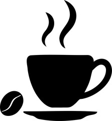 Black Coffee Cup Silhouette with Steam and Bean Icon