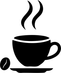 Black Coffee Cup Silhouette with Steam and Bean Icon