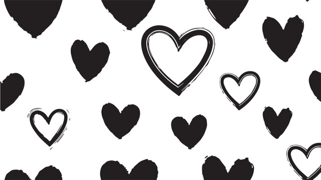 Abstract black brushstroke hearts on white background vector illustration