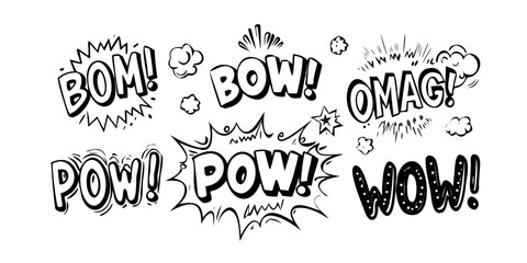 A dynamic and energetic comic book style explosion with various sound effects. Vector © rabby
