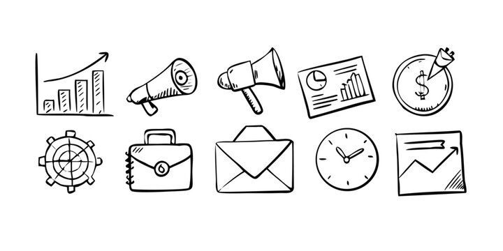 Illustrations of various communication and productivity icons Vector