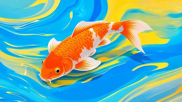 Orange-WhiteKoiSwimminginVibrantWaves