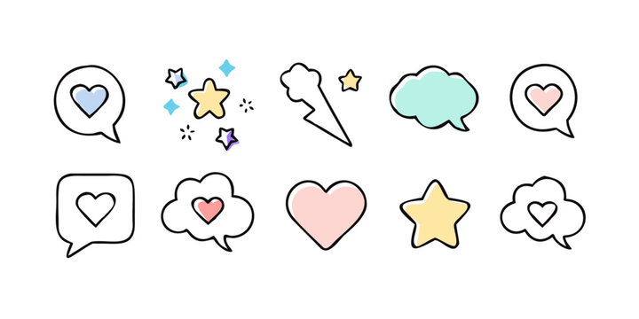 A collection of various speech bubbles and shapes with different colors and designs Vector