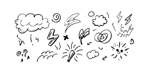 A whimsical illustration of various weather phenomena and natural elements. Vector © rabby
