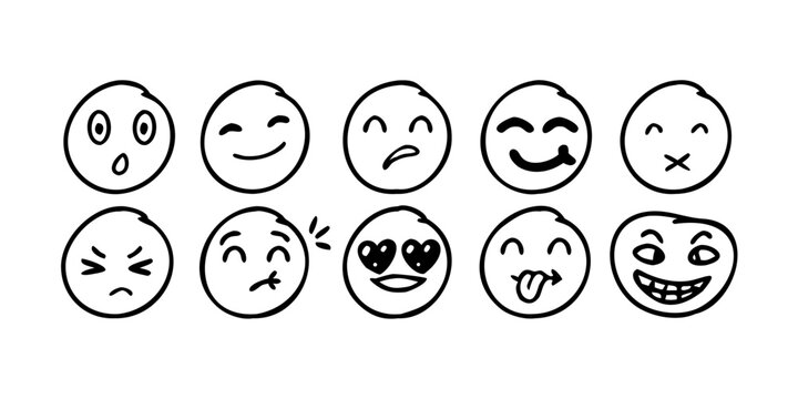 A diverse collection of expressive emoticons showcasing various emotions and facial expressions Vector