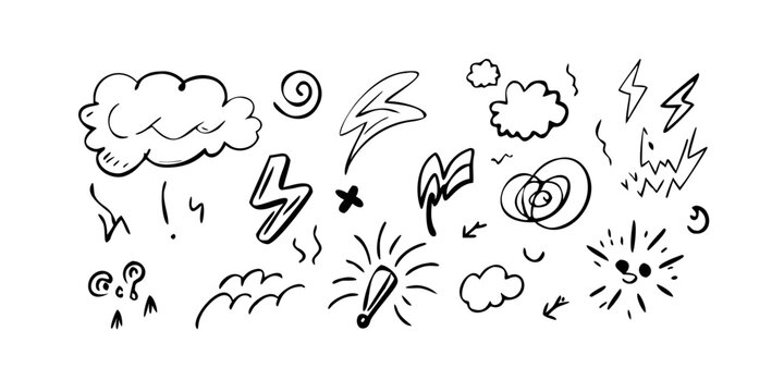 A whimsical illustration of various weather phenomena and natural elements. Vector