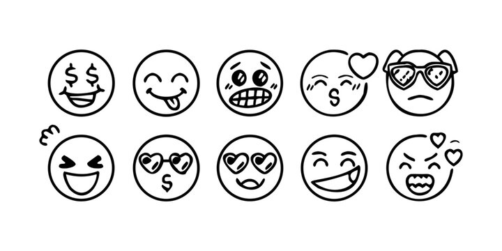 A collection of diverse emoticons expressing various emotions and feelings Vector