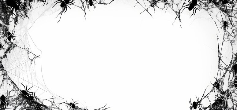AIzaSyALIlE4TtMBn_NtB1nD4IkjCIqNNO1_fO0 Spider web frame with crawling arachnids creating an eerie Halloween border, perfect for spooky designs and blank background space for text