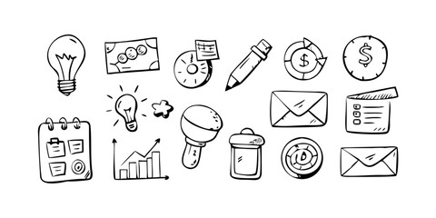 Naklejka premium A collection of various icons representing ideas, tasks, and communication. Vector