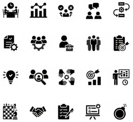 Project management icon set silhouette vector on white background 