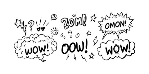 A collection of comic book sound effects in a variety of shapes and sizes. Vector © Rabbi