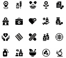 Pharmacy icon set silhouette vector. Pharmacy solid icon set. 