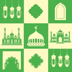 Fototapeta premium Ramadan and Eid al Adha Vector Icon Collection in Green