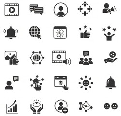 Social media icon set silhouette vector. Social media solid icon set 