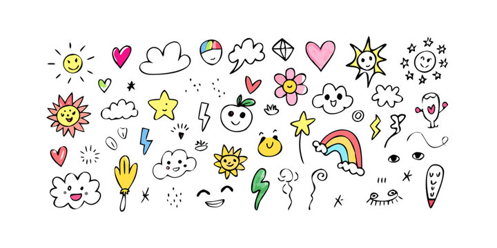 Assorted collection of diverse emojis and symbols representing various objects and emotions Vector