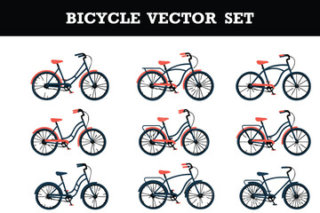 Obraz premium Collection of stylish vintage and modern bicycle vector illustrations in various designs and colors