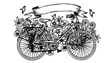 Obraz premium A beautiful vector illustration of a bicycle decorated with flowers and butterflies