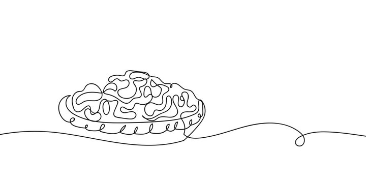 One continuous line drawing of traditional Australian beef pie. simple linear style Doodle vector illustration Editable stroke.