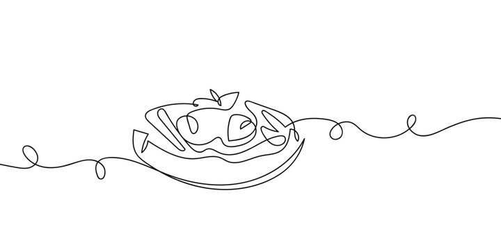 One continuous line drawing of a meat pie. simple linear style Doodle vector illustration Editable stroke.