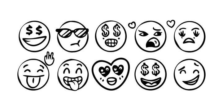 A collection of diverse emojis expressing various emotions and symbols Vector