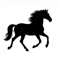 Obraz premium Silhouette Of A Galloping Horse With Flowing Mane And Tail Against A White Background